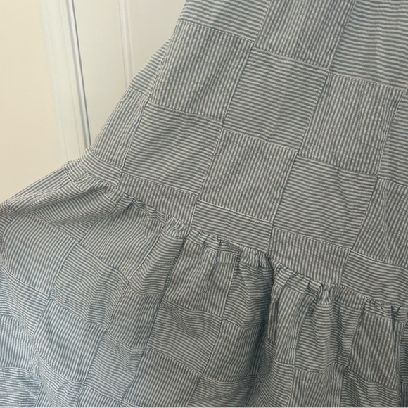 Madewell Cicely Tiered Midi Dress in Patchwork Light Blue Checkered Dress - Picture 6 of 9